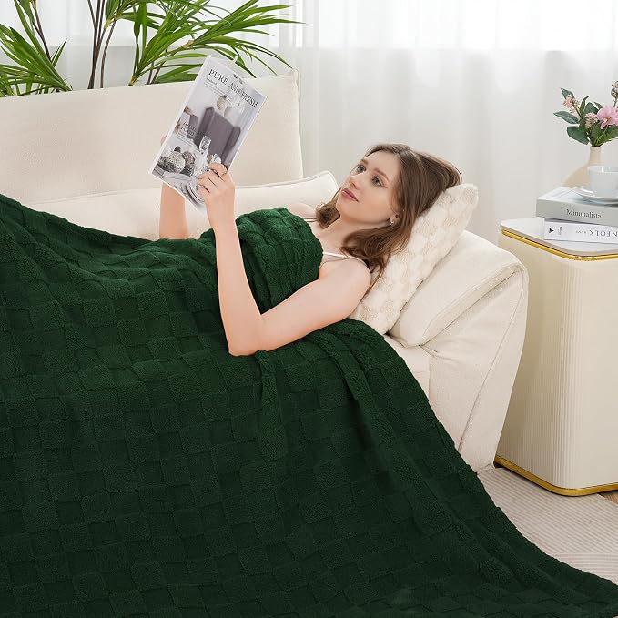 Zyrah Super Soft Throws for Couch Fleece Throw Blanket Lightweight Decorative Fuzzy Cozy Blankets for Sofa Chair Bed (B-Dark Green, Twin(60"x80"))