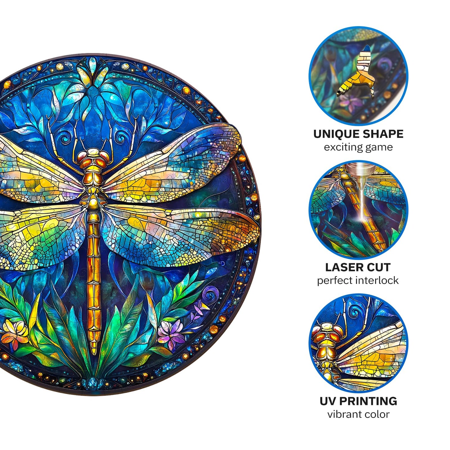 Jigfoxy Wooden Puzzles for Adults, Retro Dragonfly Wood Puzzles Adult, Unique Animal-Shaped Wooden Jigsaw Puzzles for Adults, Christmas Thanksgiving Gifts for Family and Friends (S-8.5*8.5in-100pcs)