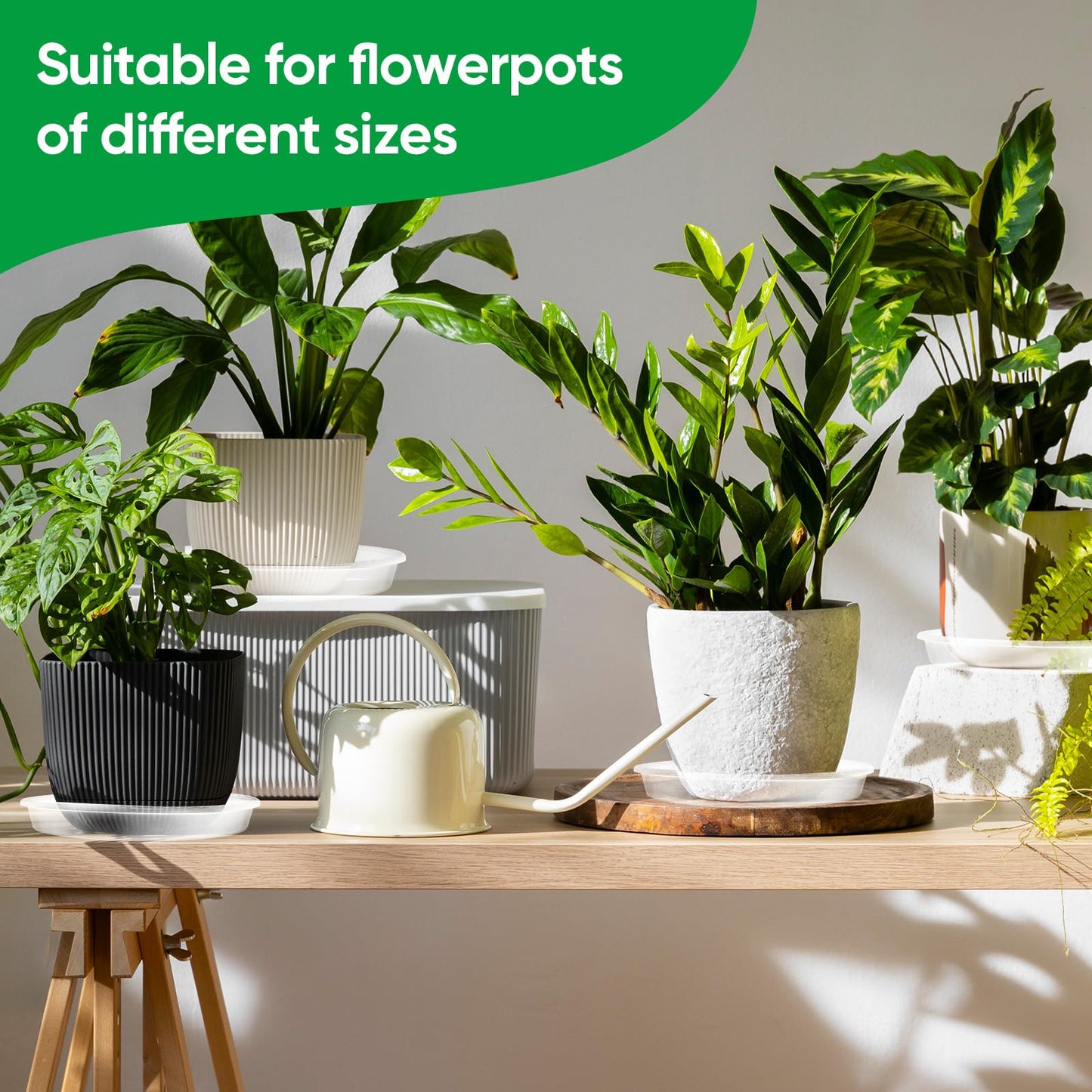 Dovesail 25 Pack Plant Saucer Tray, 6/8 / 10/12 /14 inch Heavy Duty Flower Pot Trays, Plastic Plant Saucer for Indoor & Outdoor Plants, Plant Trays to Catch Water, 5 Pieces of Each Size