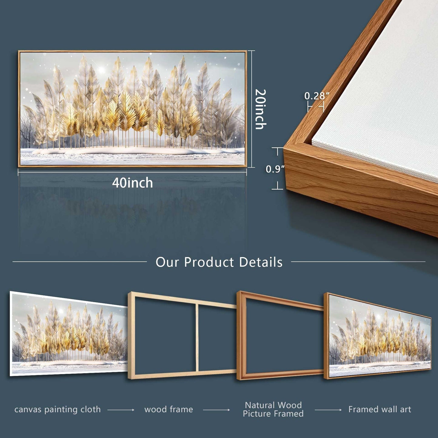 JUDASJART Canvas Wall Art For Living Room Wall Decor For Bedroom Office Wall Decoration Gold Feather Tree Snow Landscape Painting Farmhouse Pictures Artwork Room Aesthetic Home Decor 20x40 In