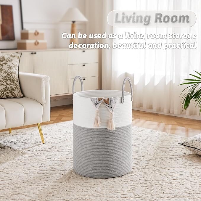 Artfeel Laundry Basket,Woven Cotton Rope Laundry Hamper,60L for Decorative Storage of Dirty Clothes,Toys and Blankets in Bathroom,Baby Room and Living Room