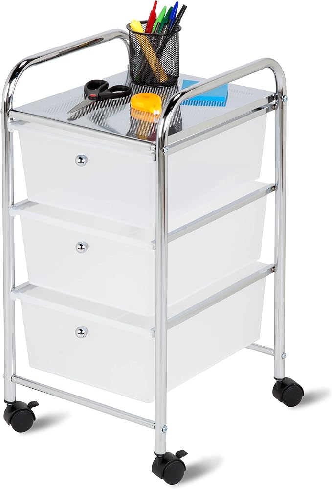 Honey-Can-Do 3-Drawer Plastic Storage Cart on Wheels,Silver