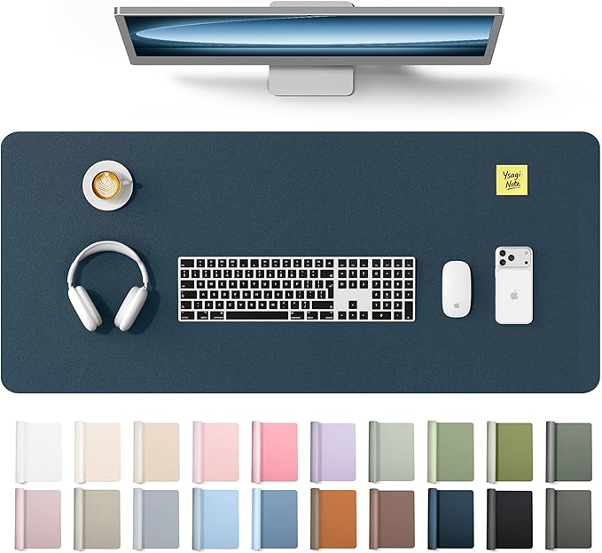 YSAGi Leather Desk Protector, Office Mat, Large Mouse Mat, Non-Slip PU Leather Blotter, Laptop Desk Mat, Waterproof Writing Pad for Office and Home(Dark Blue, 42" x 17.2")