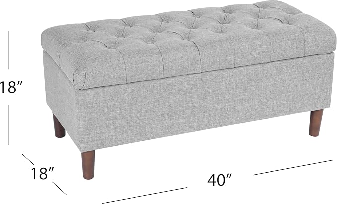 Homepop Home Decor | Tufted Ainsley Button Storage Ottoman Bench with Hinged Lid | Ottoman Bench with Storage for Living Room & Bedroom,Gray Woven