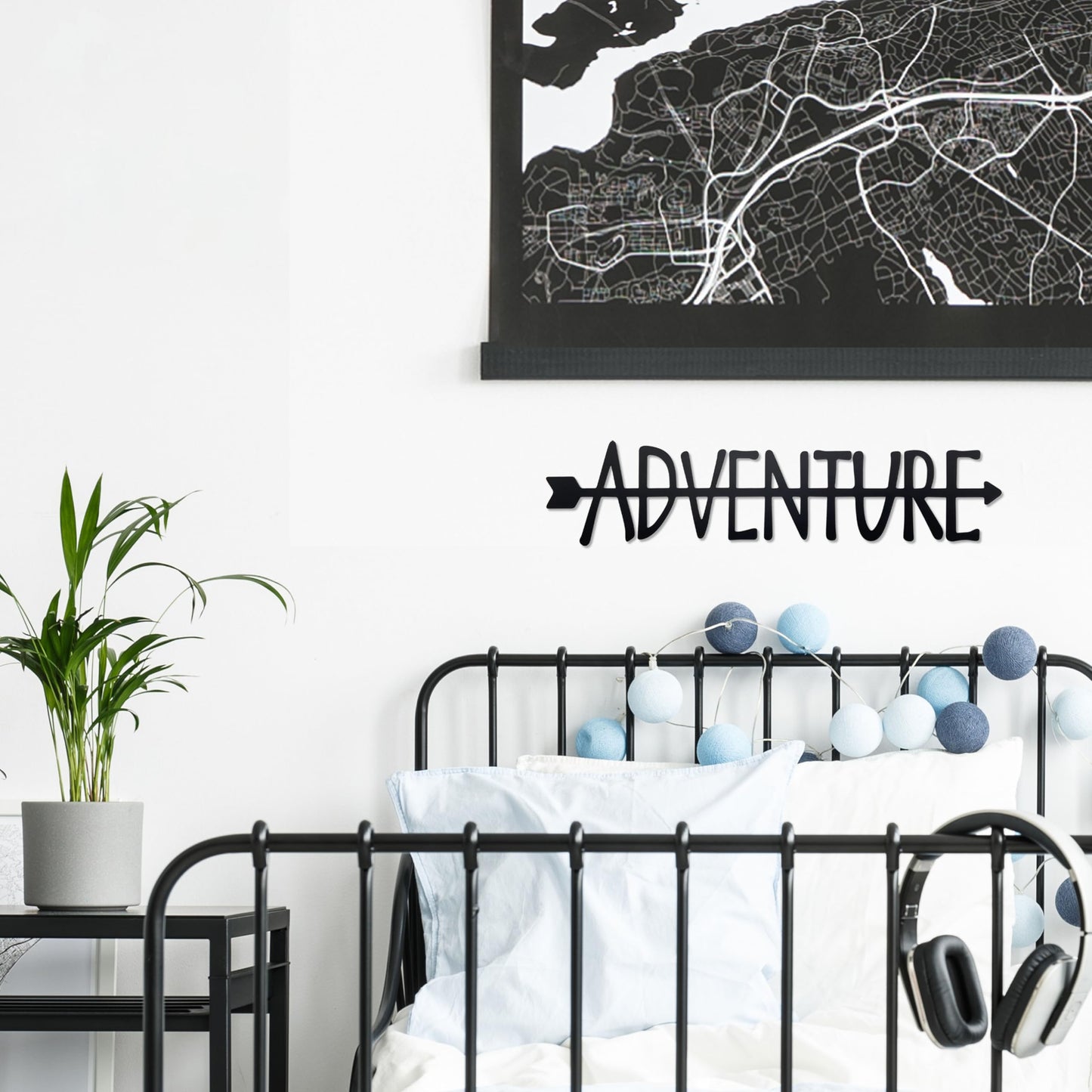 Noxozoqm Adventure Metal Sign - Travel Wall Art Decor for Home, Living Room, Bedroom, Office - Gift for Travel Lovers, 16.2 x 3.8 In, Black