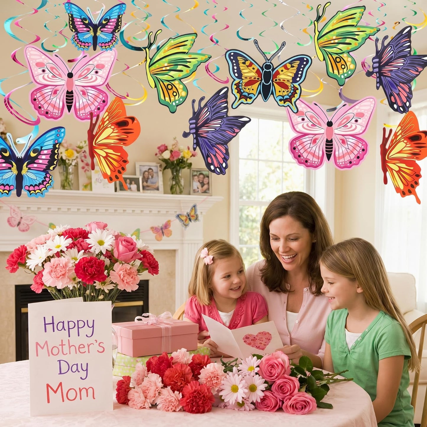 36 Pcs Spring Summer Butterfly Party Decoration Hanging Ceiling Swirl Streamer Large Paper Butterfly Decor for Classroom Office Mothers Day Home Garden Girl Birthday Baby Shower Wedding Tea Party