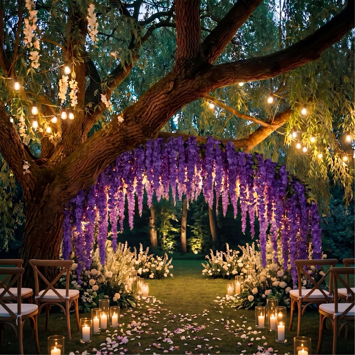 Giegxin Purple 26 Pcs 3D Wisteria Tree for Classroom Room Ceiling Wall Decor Bulletin Board Large Wisteria Garland with 5 Metal Mesh Panel Artificial Fake Hanging Flower Wedding Bedroom Backdrop