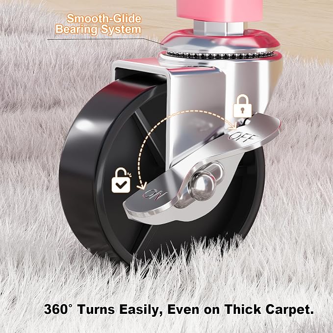 3 Tier Rolling Cart with Wheels, Metal Utility Storage Cart on Wheels, Craft Carts Organizer with Hanging Cups, Hooks, Three Tiered Rolling Carts for Bathroom, Laundry Room, Nursery, Office, Pink