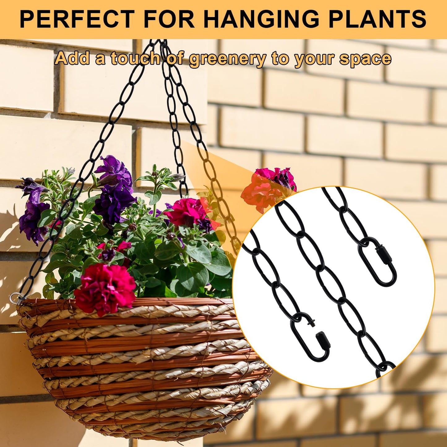 Rkoyes 6 Feet Industrial Black Light Fixture Chain, 72 Inches Long, Metal Chain for Hanging Plants with Detachable Link, Decorative Black Chain for Hanging Chandelier, Lamp, Baskets, Bird Feeders