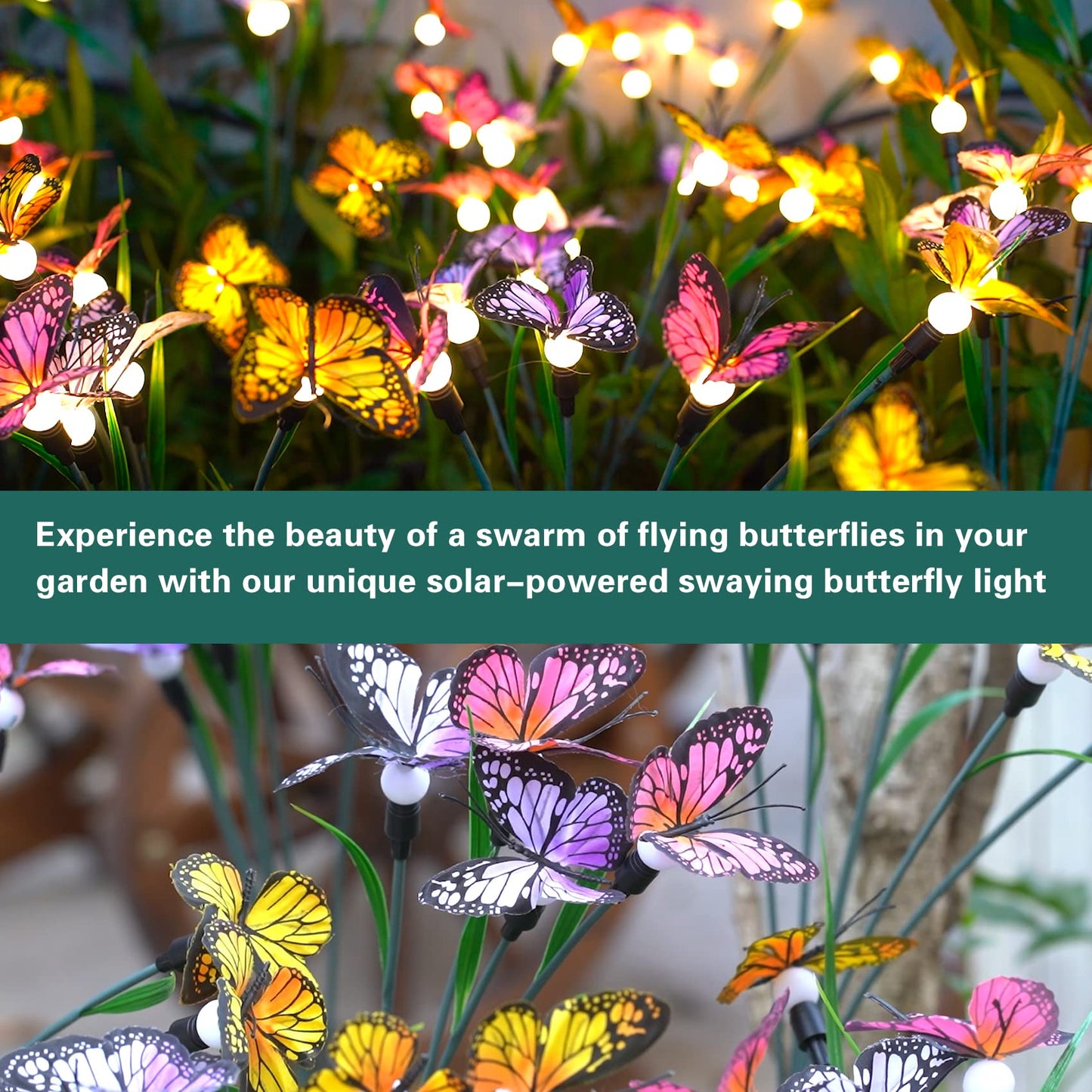 TONULAX Solar Garden Lights - 2 Pack Swaying Butterfly Light, Swaying in The Wind, Solar Outdoor Lights, Yard Patio Pathway Decoration, High Flexibility Iron Wire & Realistic Butterflies (2 Pack)