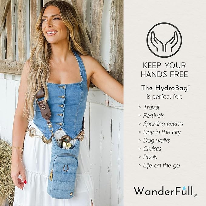 WanderFull® Original HydroBag® Collection, Water Bottle Holder w/Strap & Phone Pocket, Hands-Free Crossbody Water Bottle Bag
