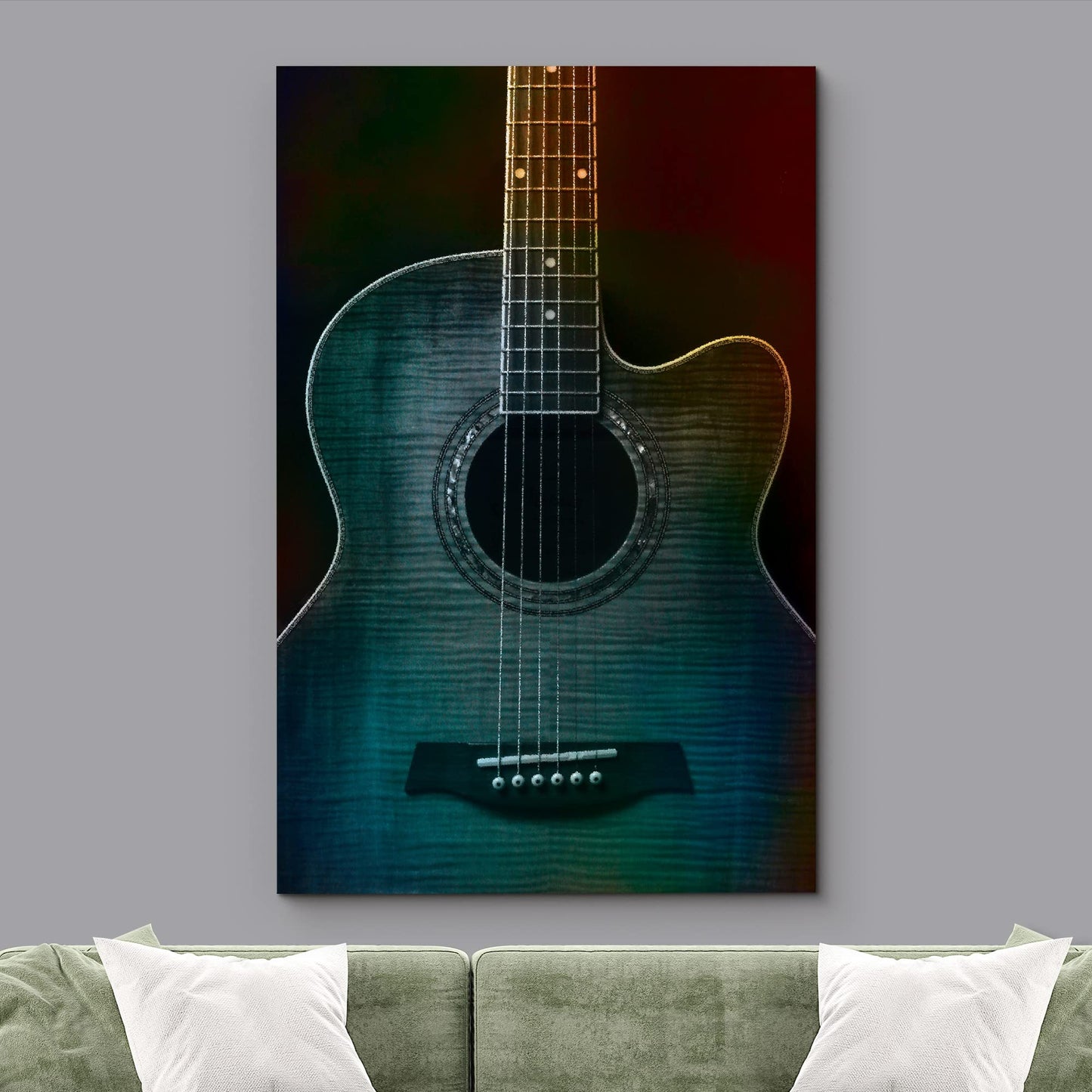 wall26 - Colorful Guitar Painterly on Black - Beautiful Detail of Acoustic Guitar - Six String - Canvas Art Home Art - 24x36 inches
