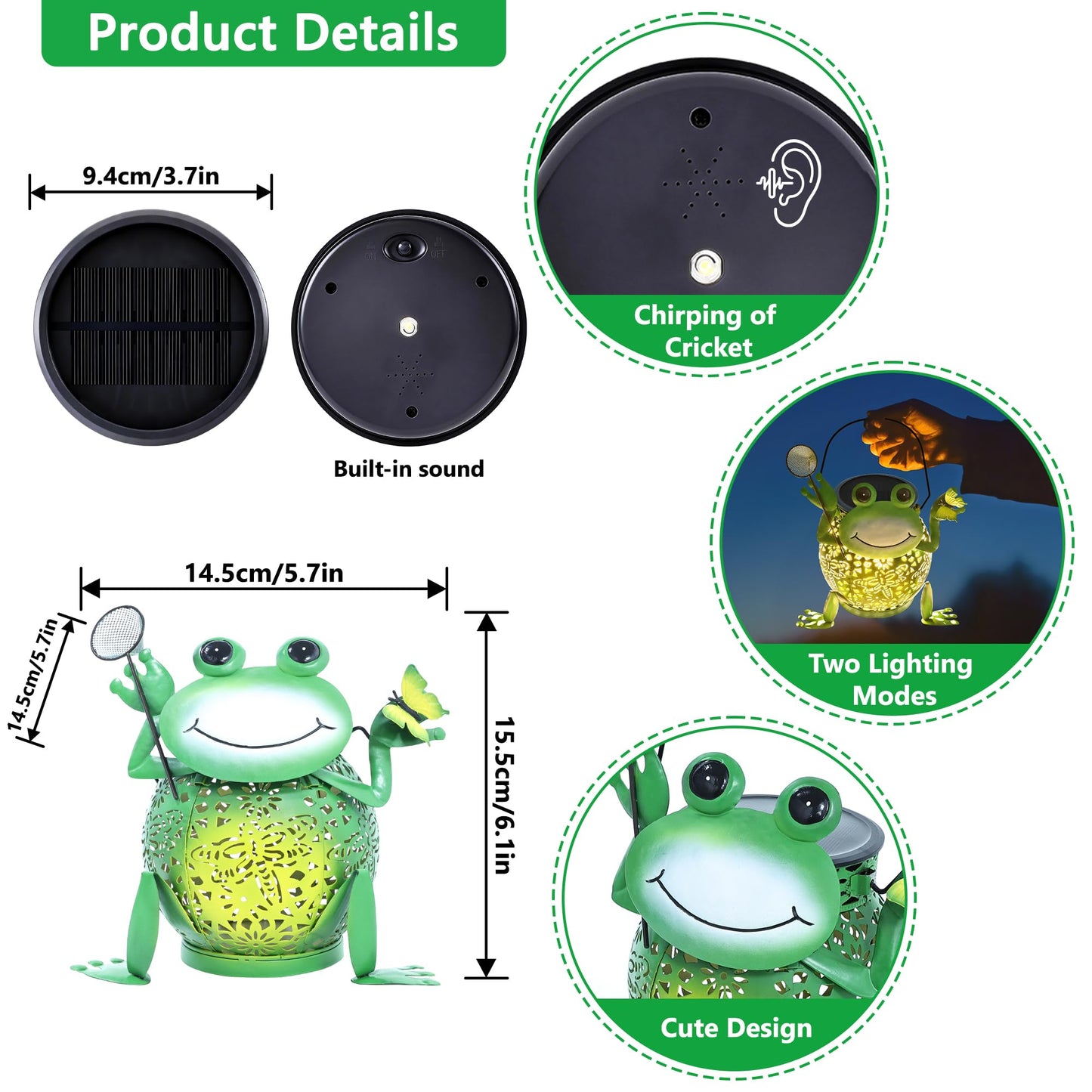Solar Lantern Outdoor Lights, Cute Metal Solar Frog Lamp with Sound, Waterproof 2 Mode Hanging Solar Frog Lights for Yard Garden Patio Tree Pathway Lawn Outdoor Decorations