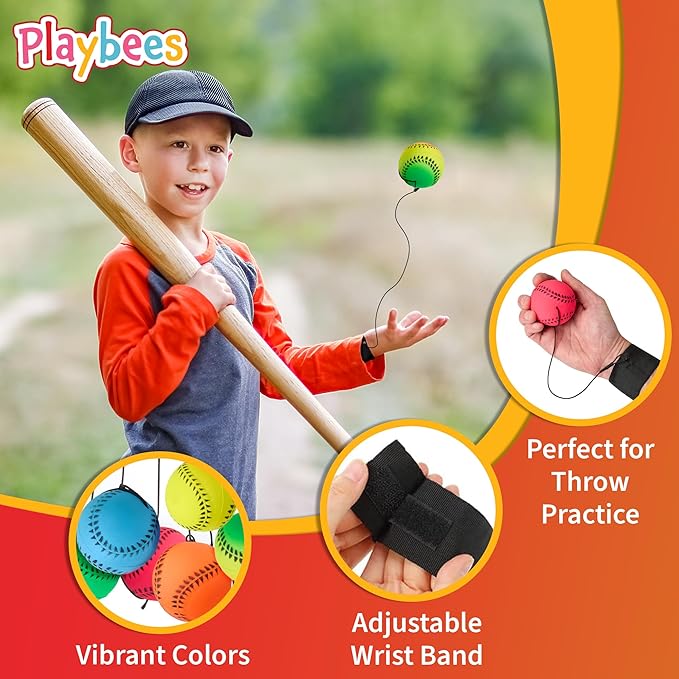 Wrist Baseballs Neon Reactive - 6 Pack - Practice Sports Balls for Fun Outdoor Activity for Kids - Spring Training, Party Favor, Baseball Season Gift, Sports Team Party Bag Filler