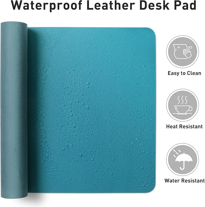 Aothia Faux Leather Desk Mat - Non-Slip PU Leather Desk Blotter, Waterproof Writing Surface, Large Desk Pad for Office & Home (Turquoise, 55" x 24")