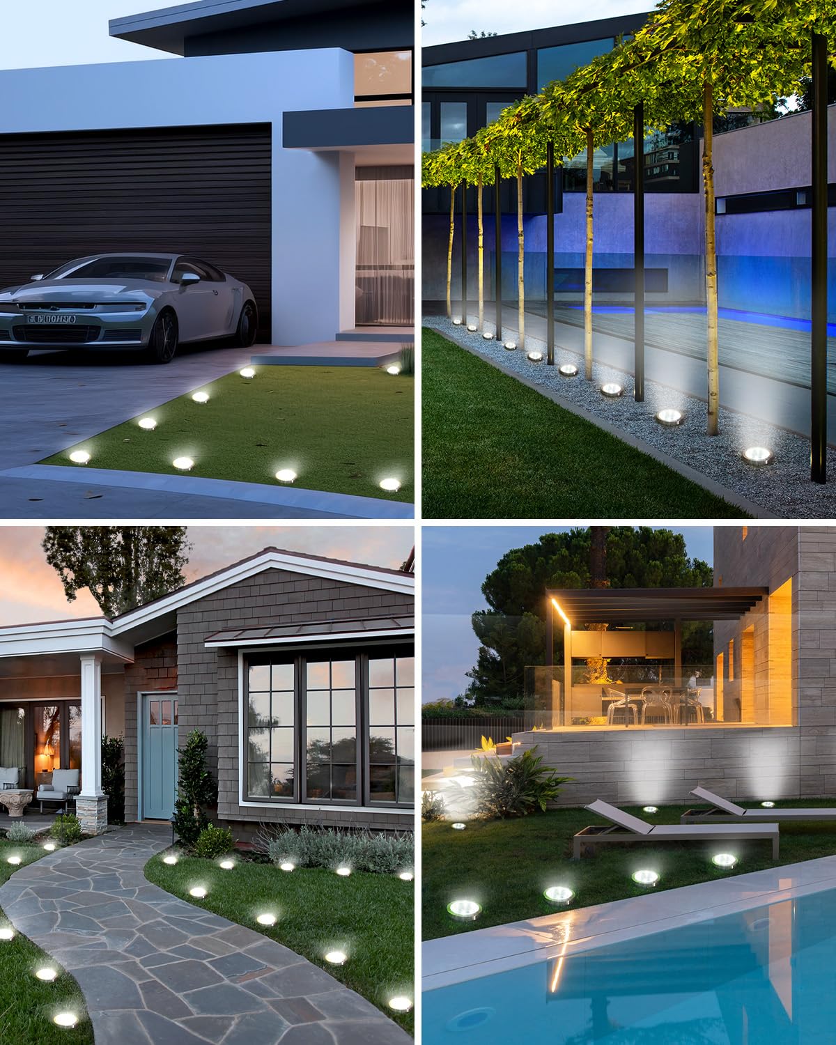 btfarm 16 Pack Solar Lights Outdoor, 8 LED Solar Ground Lights IP65 Waterproof Flat Solar Disc Light, Pathway Lights for Garden Lawn Patio Yard Path Landscape, Cool White