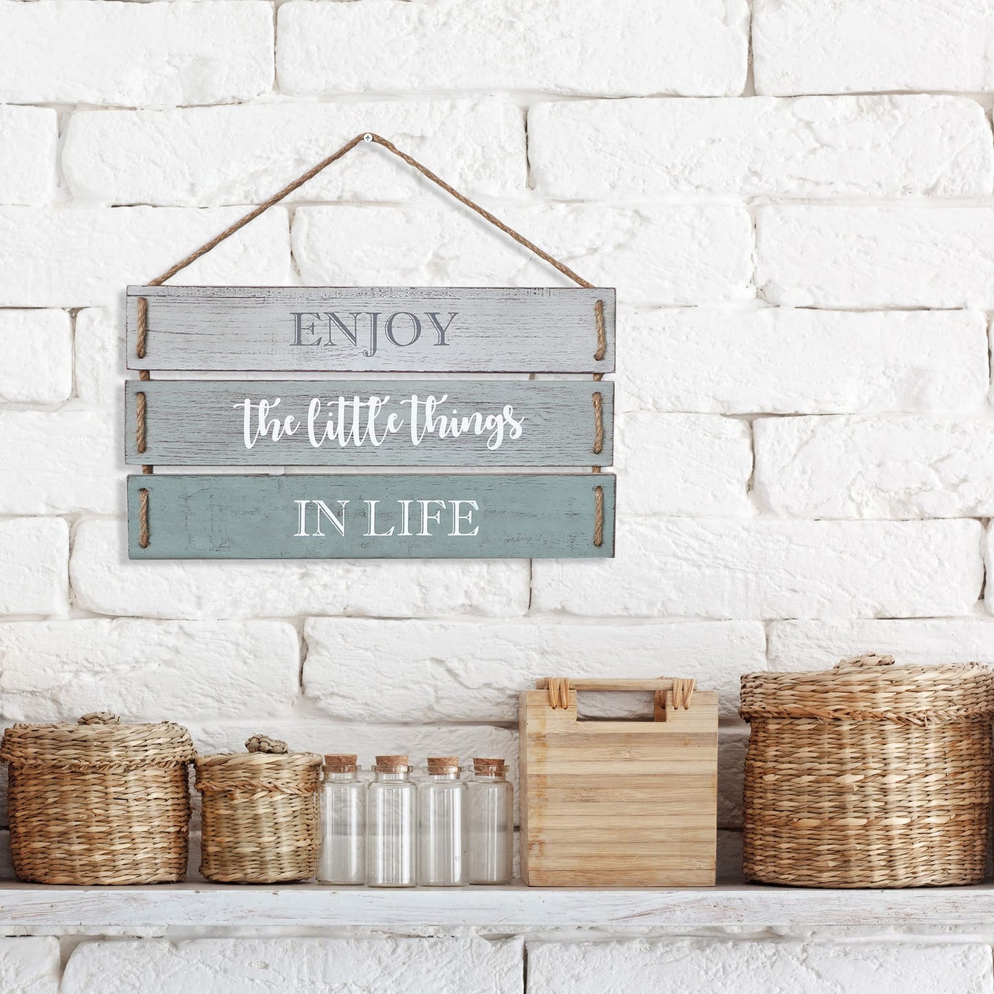 Barnyard Designs Enjoy The Little Things In Life Quote Wall Decor, Decorative Wood Plank Hanging Sign 17” x 10.25”