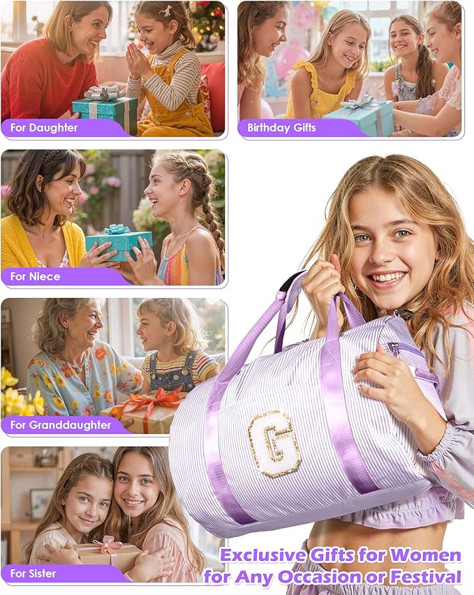 Christmas Gifts for Teen Girls, Girl Gym Bag, Kids Initial Overnight Duffel Bags with Shoe Compartment, Personalized Dance Bag with Makeup Pouch, Gift for 3 4 5 6 7 Year Old Kid (Letter V)