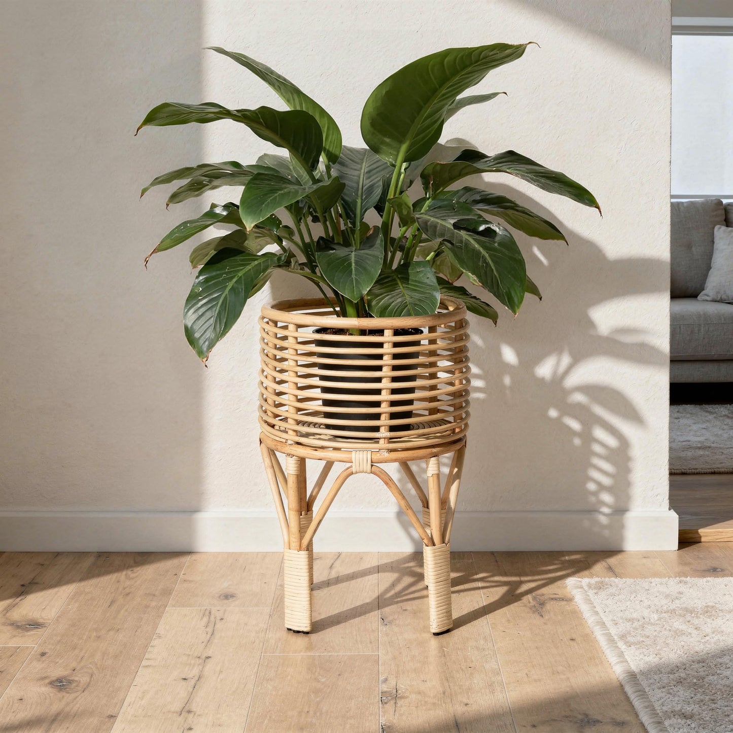 KOUBOO Rattan Indoor Plant Stand, Small, Natural Planter Brown