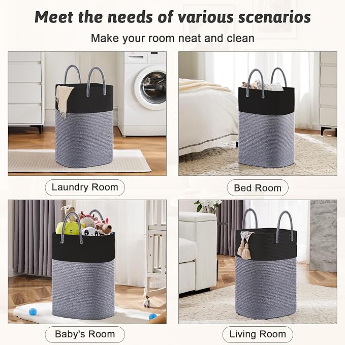 Artfeel Laundry Basket,Woven Cotton Rope Laundry Hamper,80L Versatile Storage for Dirty Clothes,Baby Toys,and Blankets in Bathroom, Nursery,and Living Room