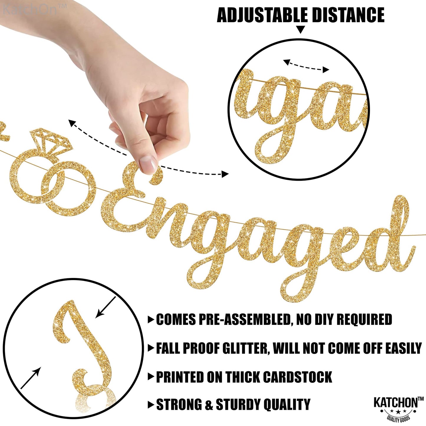 KatchOn, Glitter Gold Just Engaged Banner - 10 Feet, No DIY | Engagement Banner for Just Engaged Decorations | Engagement Party Decorations | Just Engaged Decorations