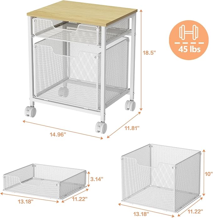 Tiaoheka Rolling File Cabinet Cart, Printer Stand with Storage Drawer, Mobile Filing Cabinet on Lockable Wheel, Hanging File Folder Organizer Beside Under Desk for Office Home, White (Patent Pending)