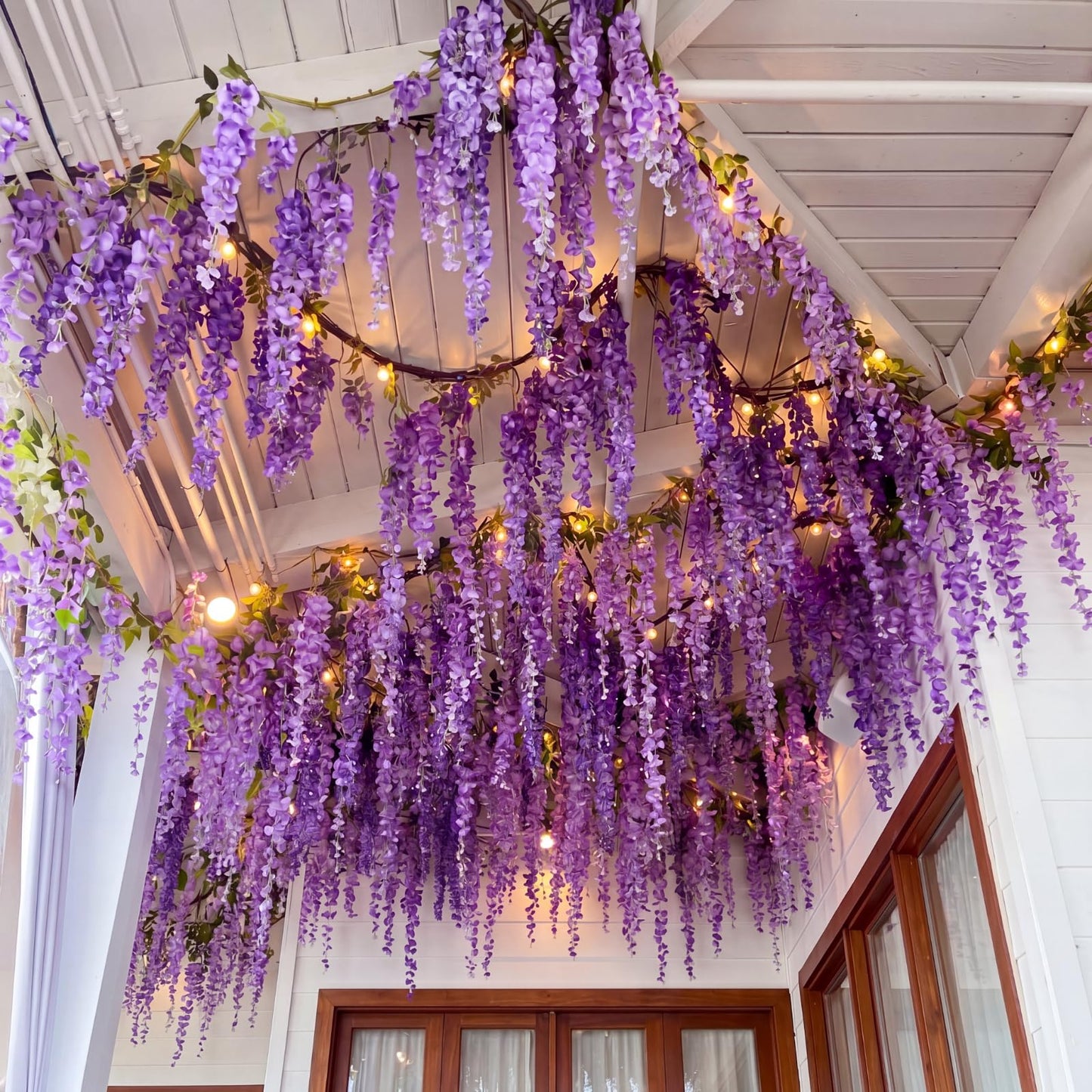 Giegxin Purple 26 Pcs 3D Wisteria Tree for Classroom Room Ceiling Wall Decor Bulletin Board Large Wisteria Garland with 5 Metal Mesh Panel Artificial Fake Hanging Flower Wedding Bedroom Backdrop