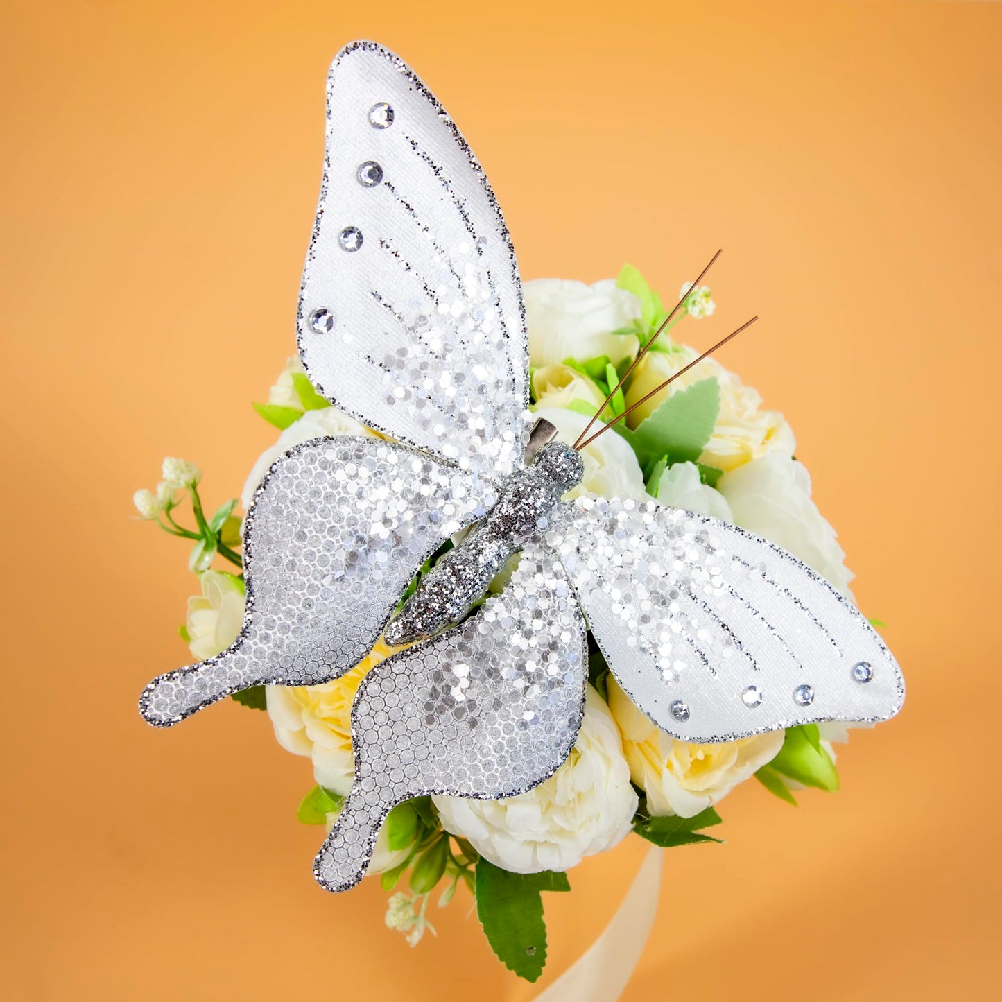 Berfutall- 3D Fabric Butterfly Wall Decor for Home Decor, Garden Decor, 8.66 Inches, Silver