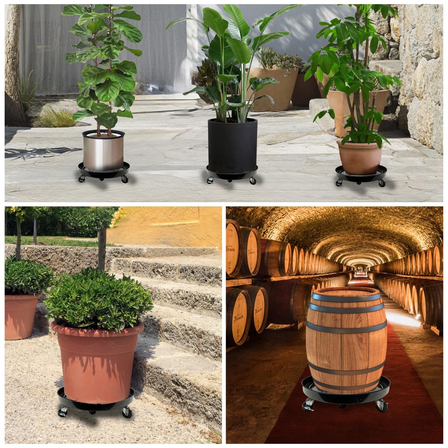 AyaLight 2 Pack Metal Plant Caddy With Wheels 14 Inch Black, Round Rolling Heavy Duty Plant Dolly, Heavy Plant Pot Mover Outdoors or Indoors, The Metal Wheel Can Rotate 360 Degrees or Lockable.