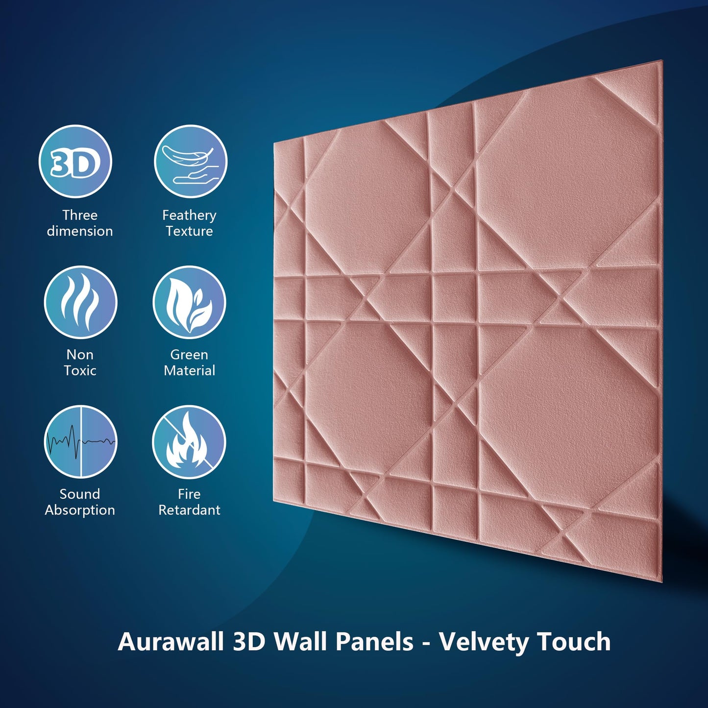 Aurawall Velvet 3d wall panels for Interior wall Decor peel and stick, Soundproof Geometric Textured 3d Wall Panels for Living Room, Bedroom, TV Background Pink 17.7" x 17.7", Covers 26.15 Sq.Ft 12pcs