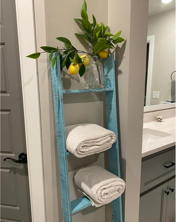BarnwoodUSA Reclaimed Wood Bookcase Ladder (5 Foot, Turquoise)