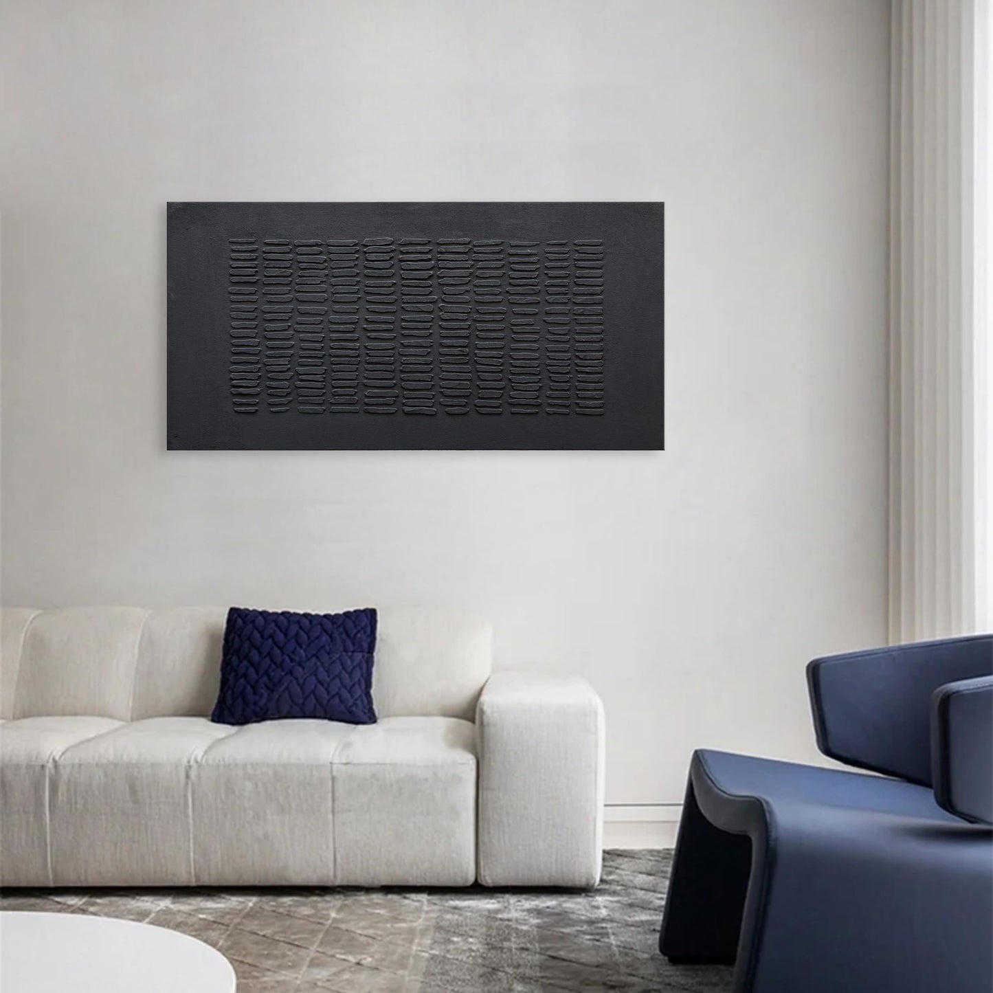 NANKAI Art Hand-Painted Black Thick Texture Abstract Art Oil Painting Contemporary Minimalist Style Art Living Room Office Corridor Wall Decoration Oil Painting 24x48 inches