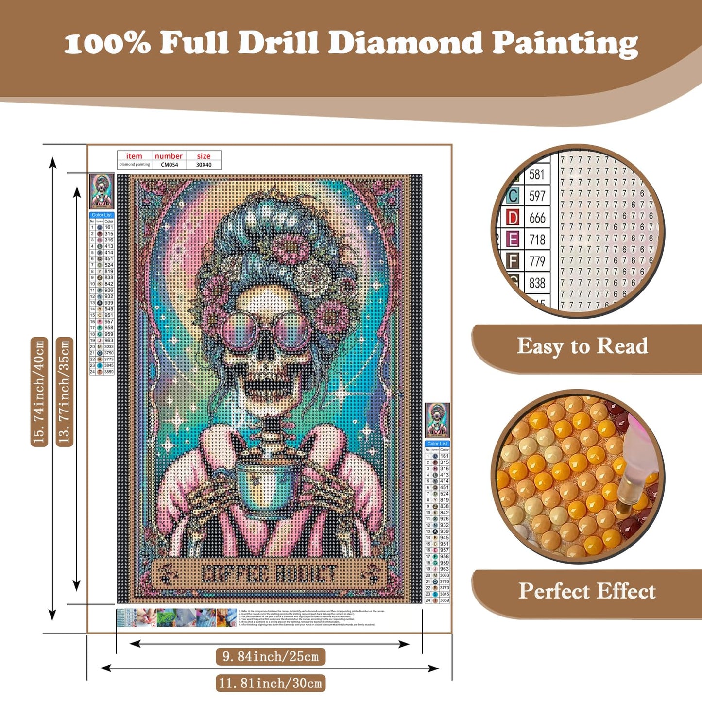 Skull Diamond Art Kits for Adults, Tarot 5D Diamond Painting Kits for Adults, DIY Gem Painting, Crafts for Adults, Dimond Art Paintings Kit, Full Drill Diamond Dot for Home Wall Decor 12 X 16 Inch