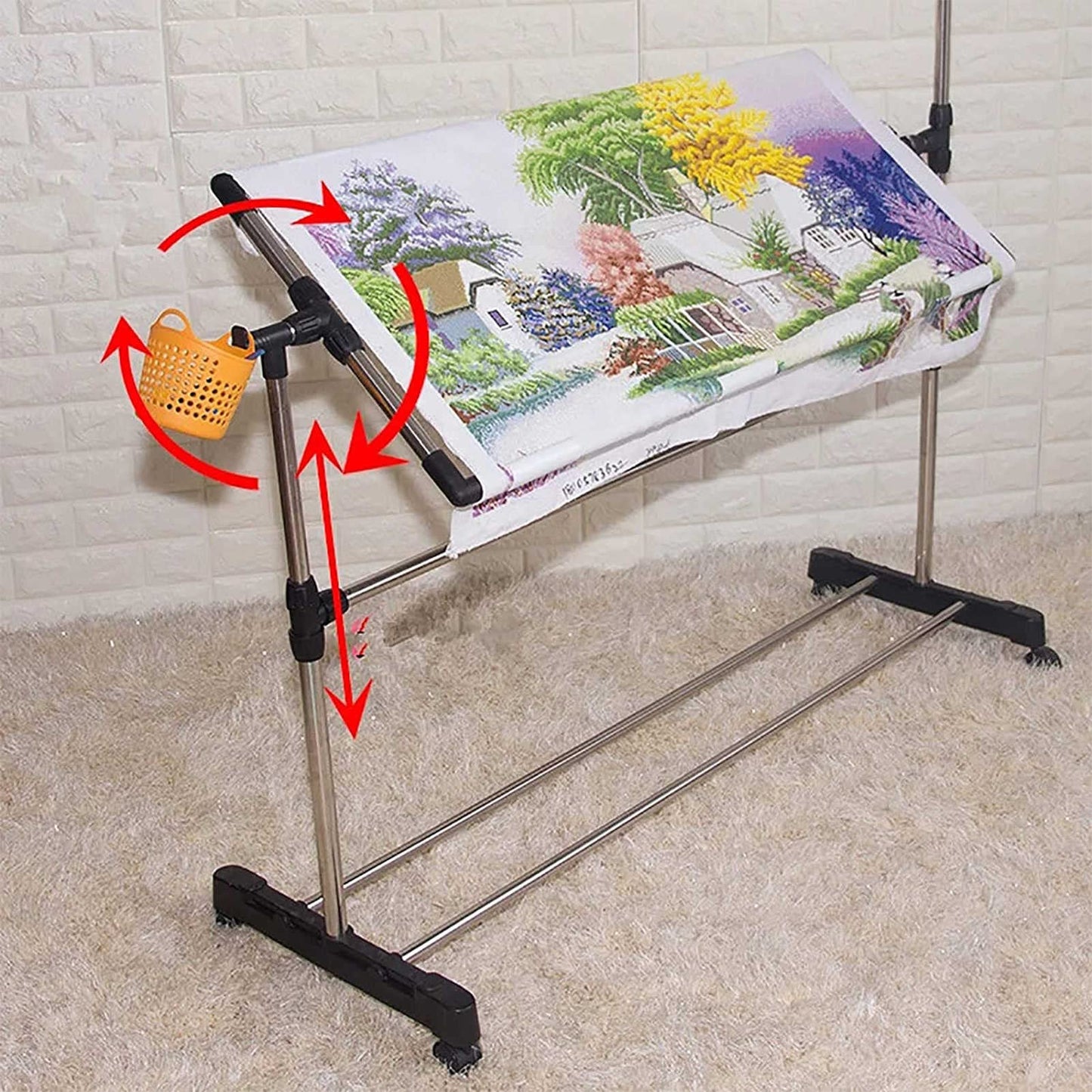 ELUKHT Cross Stitch Craft Frame, Adjustable Needlework Floor Frame Cross-Stitch, Standing Craft Stand and Lap Table for Sewing and Art, Convenient Holder for Creative Projects.
