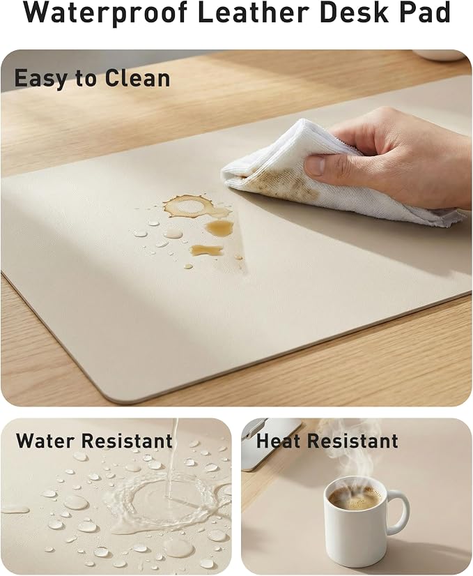 Aothia Faux Leather Desk Mat - Large Mouse Pad, Non-Slip PU Leather Blotter, Waterproof Writing Surface for Office and Home (Eggshell, 40" x 24")