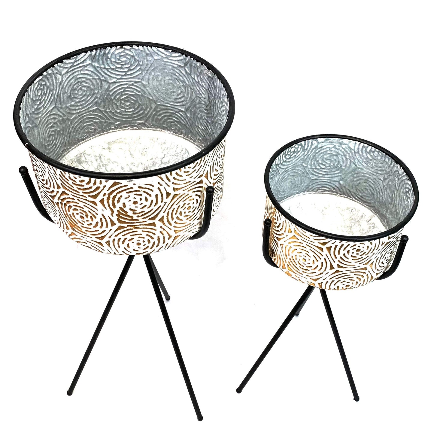 allgala HD88352 Deluxe Galvanized Planter Pot Indoor and Outdoor Decoration(Pack of 2, Gold Rose 3 Leg Stand)