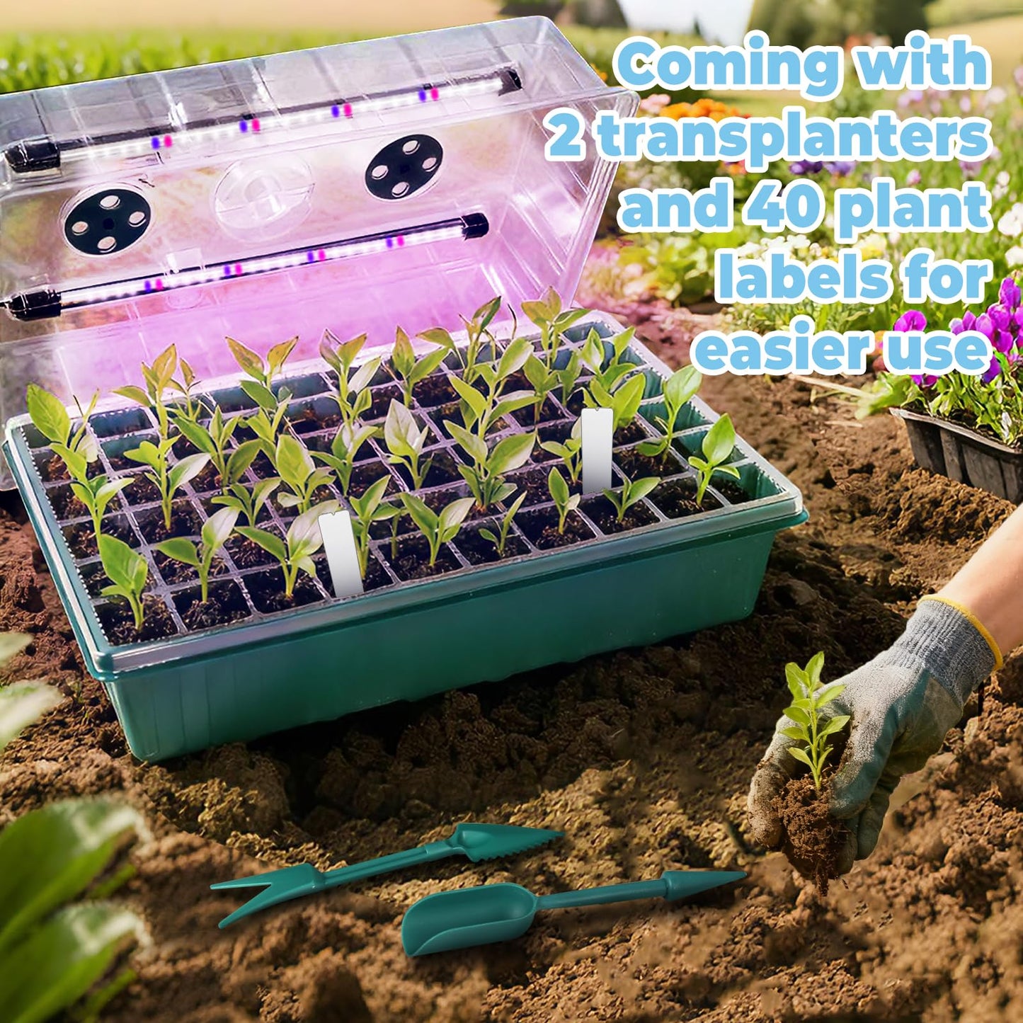 120-Cell Self-Watering Seed Starter Tray with Grow Light,2 Sets of 60-Cell Seed Starter Kit with Tall Humidity Dome,Indoor Seedling Starting Germination Kit with 4 Full-spectrum Growing Light Tubes