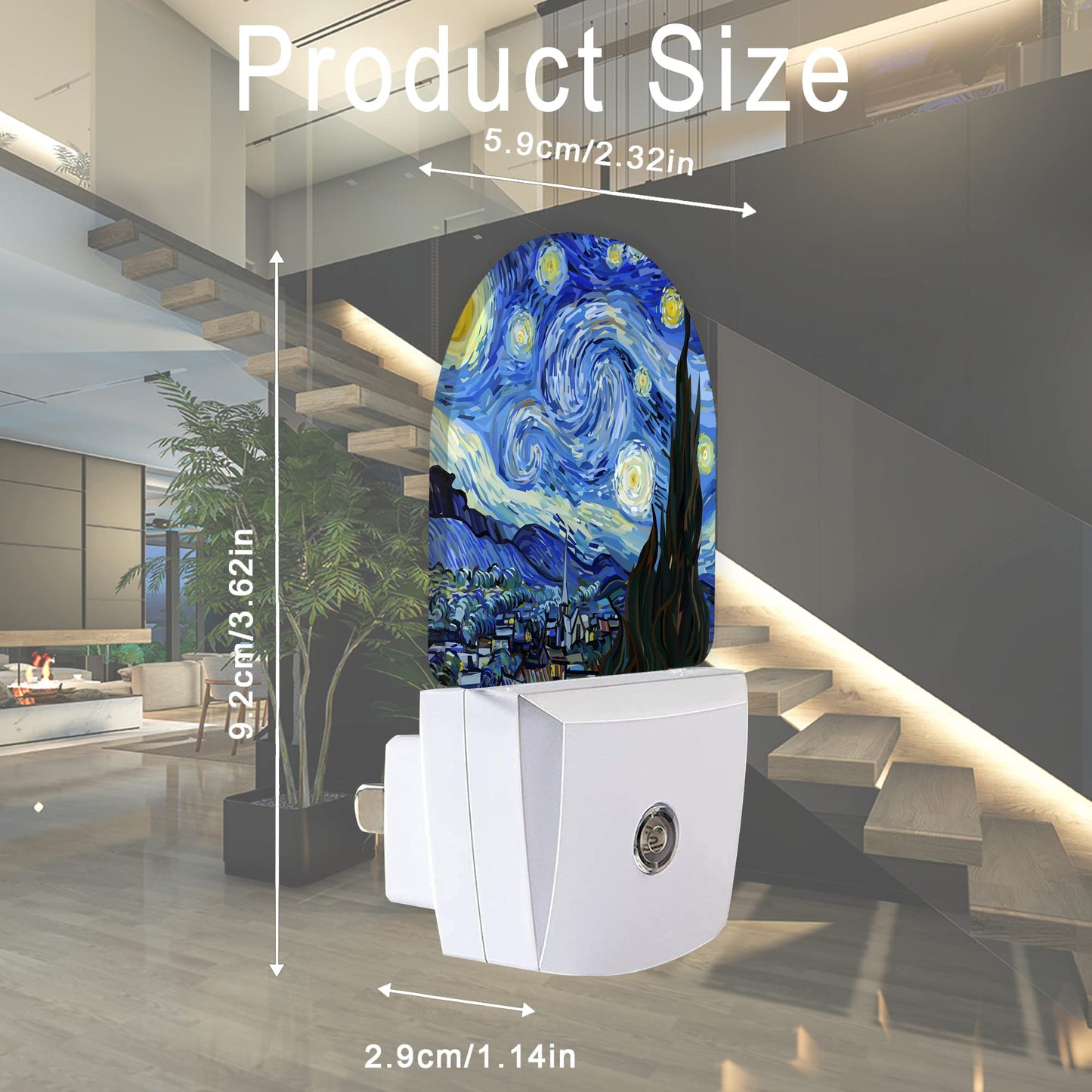 AOWULA Starry Night Night Light, Van Gogh Plug-in Wall Led Night Lights Decor for Boys Girls Room,Dusk to Dawn Sensor Wall Lamp for Stairway/Hallway/Kitchen,0.5W