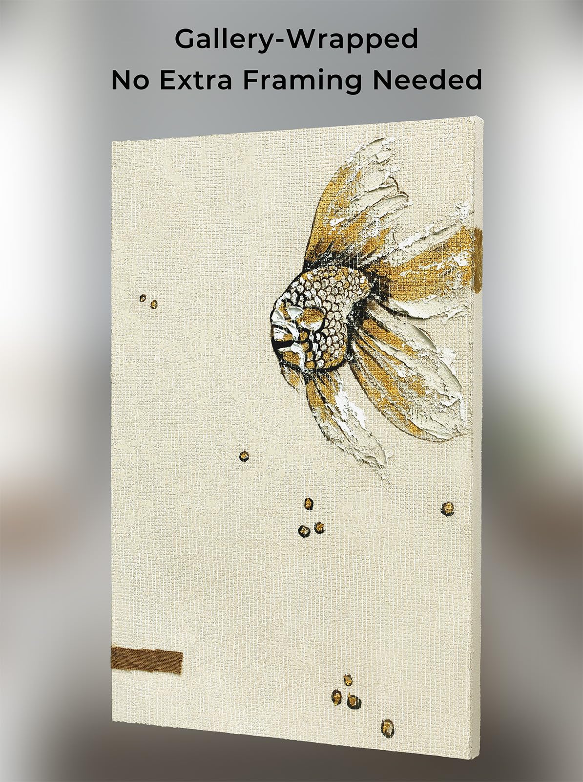 BrushEcho Large 24x36 Inch Hand-Painted 3D Textured Canvas Wall Art, Modern Abstract Animal Ocean Fish Oil Painting, Minimalist Neutral Wall Decor Ready to Hang for Living Room Home Office