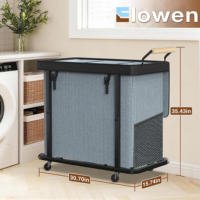 Rolling Laundry Hamper with Wheels, Laundry Hamper 3 Section with Lid, Laundry Basket with Rolling Lockable Wheels and Handle, Laundry Basket Organizer for Laundry Room, Bedroom 230L Gray