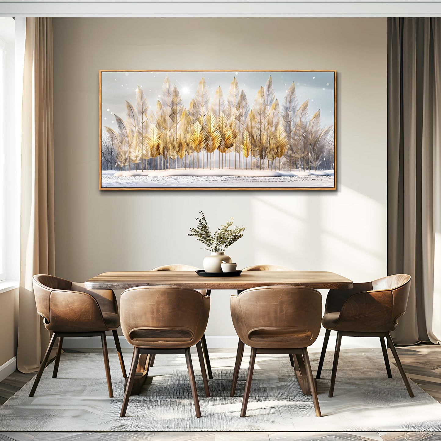 JUDASJART Canvas Wall Art For Living Room Wall Decor For Bedroom Office Wall Decoration Gold Feather Tree Snow Landscape Painting Farmhouse Pictures Artwork Room Aesthetic Home Decor 20x40 In
