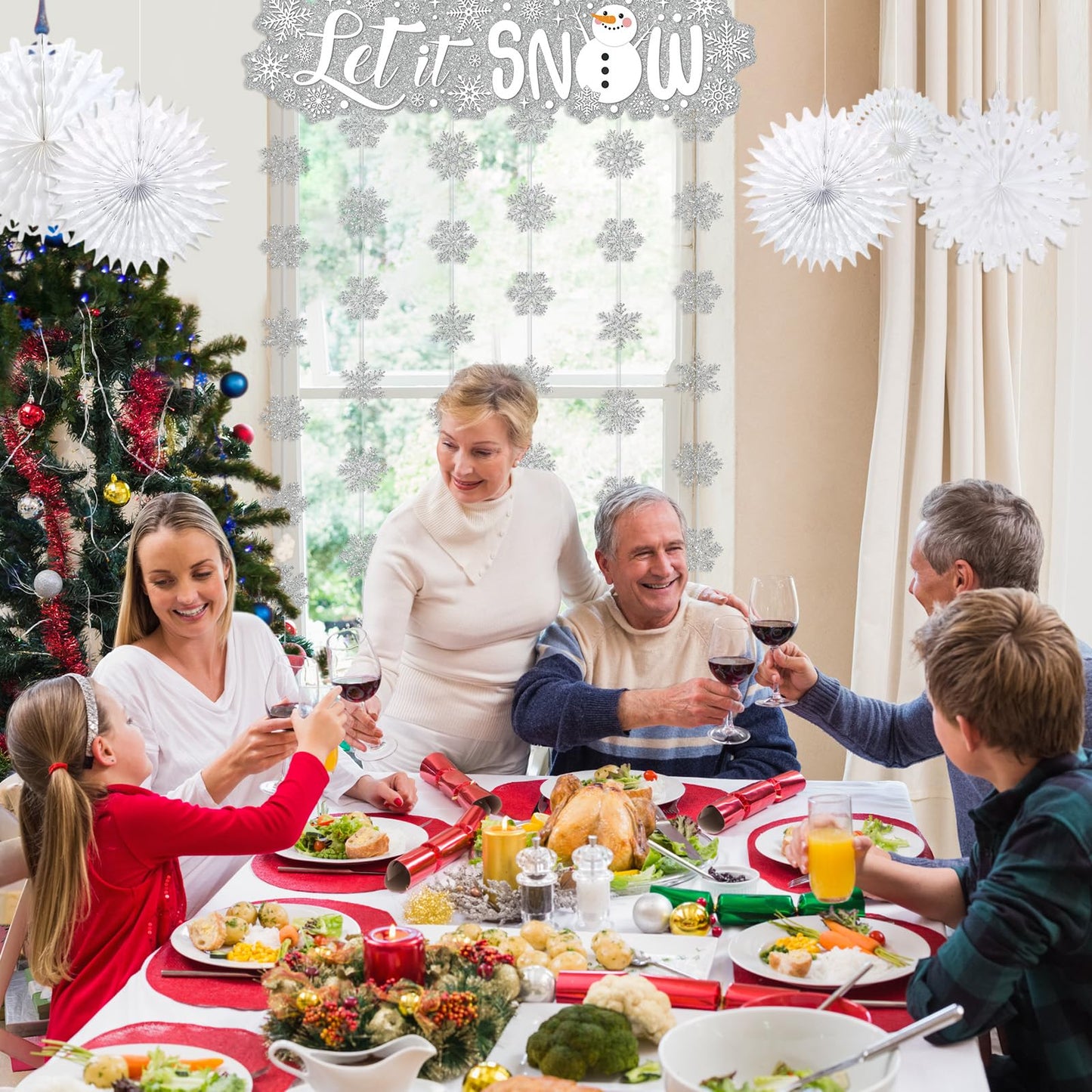 Blosssound Let It Snow Winter Door Decorations Snowflake Wonderland Doorway Curtain Let It Snow Sign with Snowflake Hanging Door Streamers Holiday Garland Banner for Winter Party Supplies(Sliver)