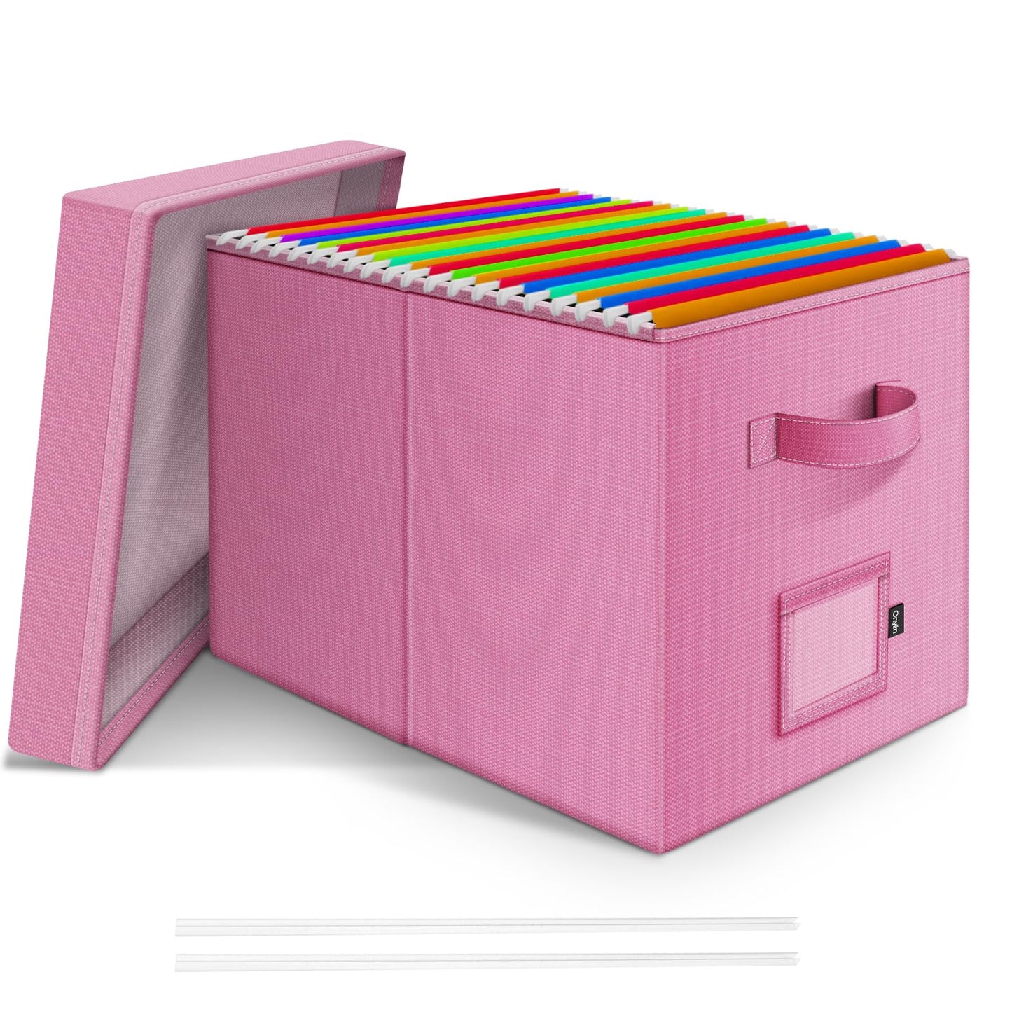 Onylin File Organizer Box with Lid, Linen Hanging File Storage Box with Handle, Collapsible Document Filling Box for Letter/Legal Folder, Portable File Box for Office/Decor/Home (1 Pack, Pink)