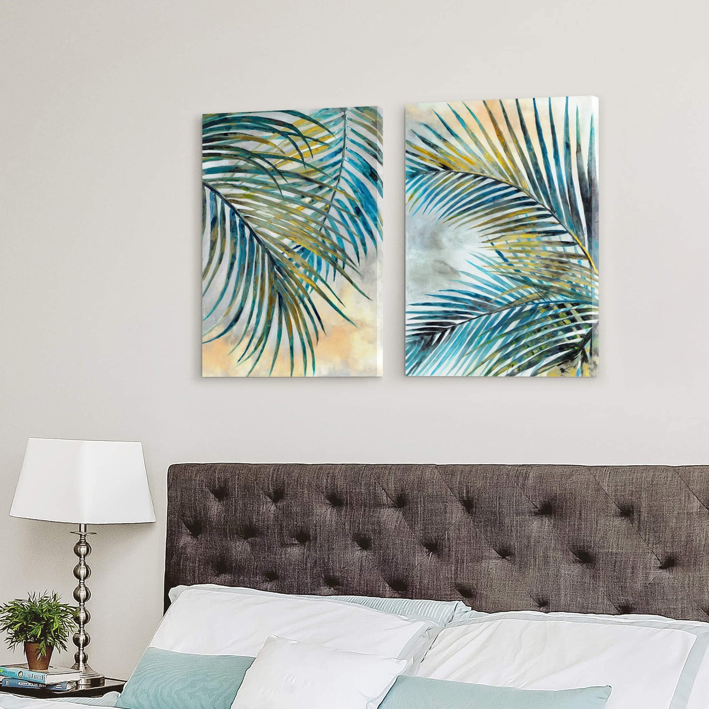Tropical Leaves Pictures Wall Art: Abstract Palm Tree Prints Leaf Canvas Artwork Fern Botanical Watercolor Painting for Modern Living Room Bathroom Bedroom Ready to Hang