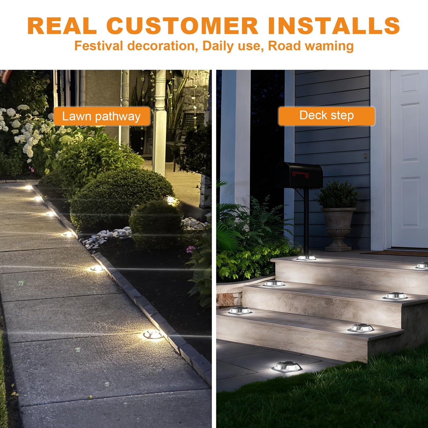 VOLISUN Solar Driveway Dock Marine Lights 8-Pack,2 Colors in 1,Outdoor LED Deck Lights,Solar Powered Waterproof Warning Step Light for Driveway Sidewalk Pathway (White/Warm White),Saltwater Resistant