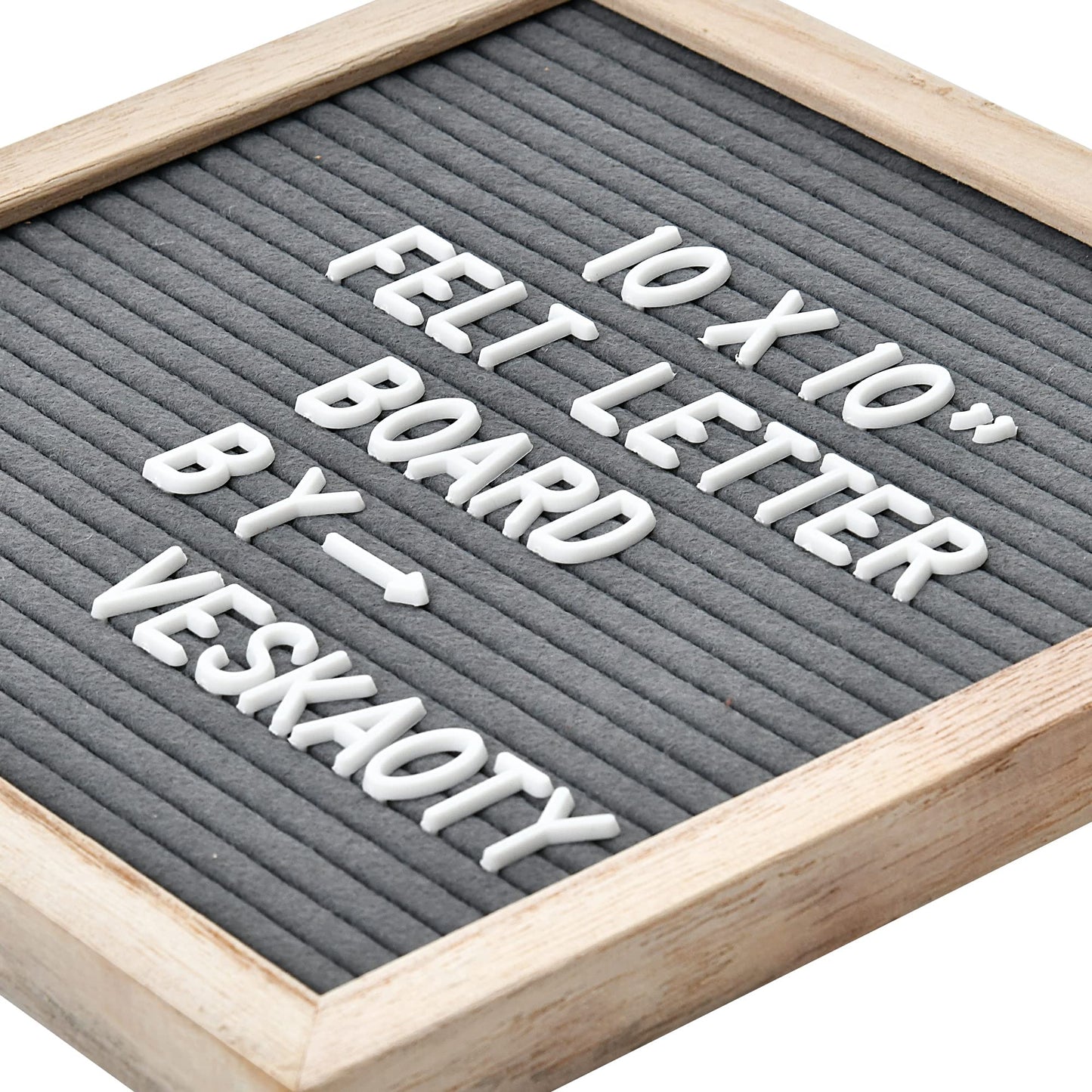 Felt Letter Board with 294 Letters, Numbers & Symbols - 10 x 10 inch Changeable Message Board with Wooden Frame Wall Mount Hook, Gray & Wood