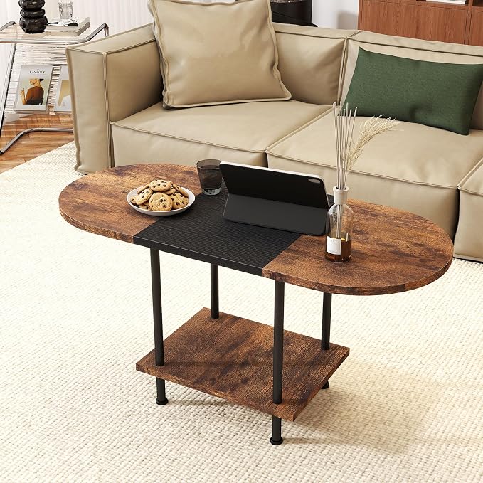 Coffee Tables, Modern Center Table with Storage Shelf, 2-Tier Table for Living Room, Modern Two-Tone Design (Mixed Brown)