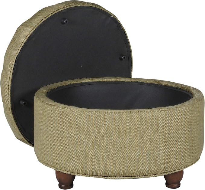 Homepop Home Decor |N8264-F1077 | Button Tufted Woven Round Storage Ottoman | Ottoman with Storage for Living Room & Bedroom, Tan & Cream Tweed