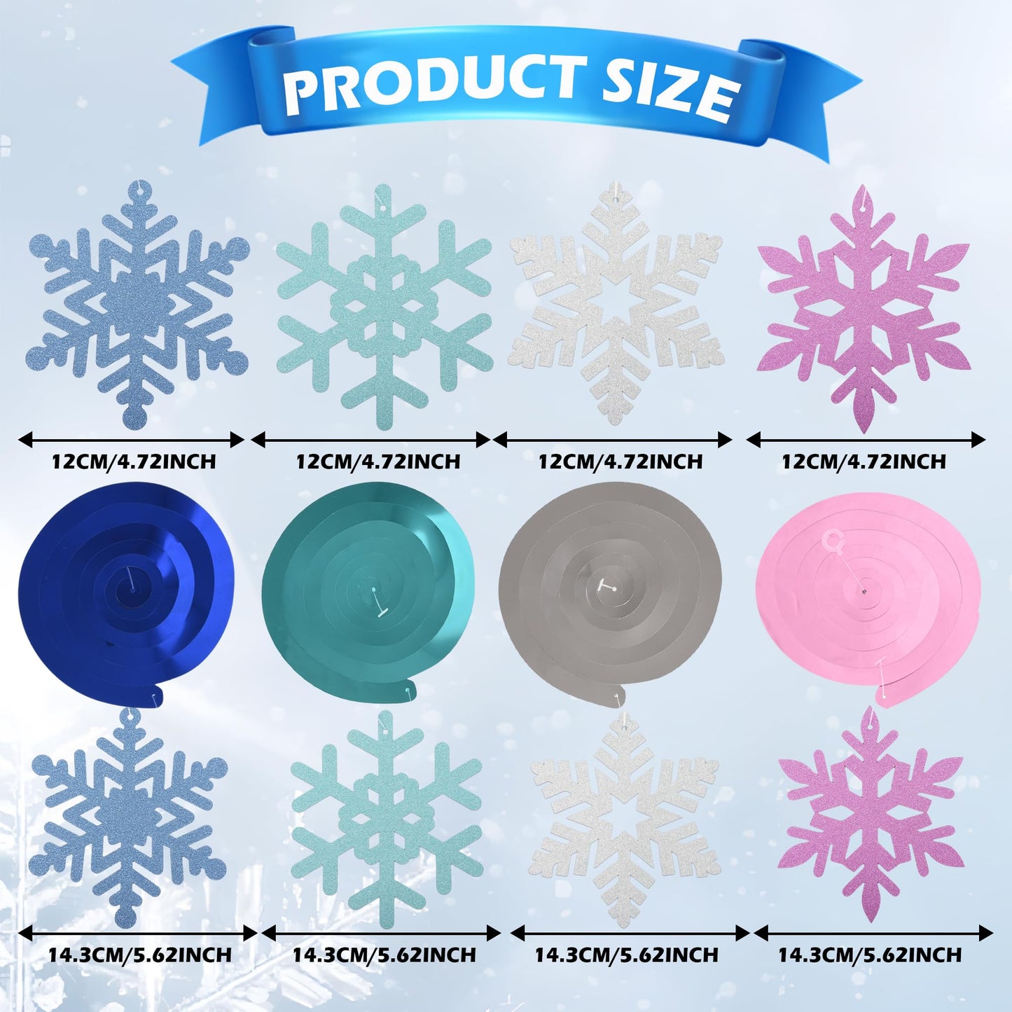 24 Pcs Snowflake Decorations Winter Snowflake Hanging Swirl Decorations Snow Flakes Garland Christmas Winter Wonderland Ceiling Decor Silver Blue Purple Snow Flakes Party Decor