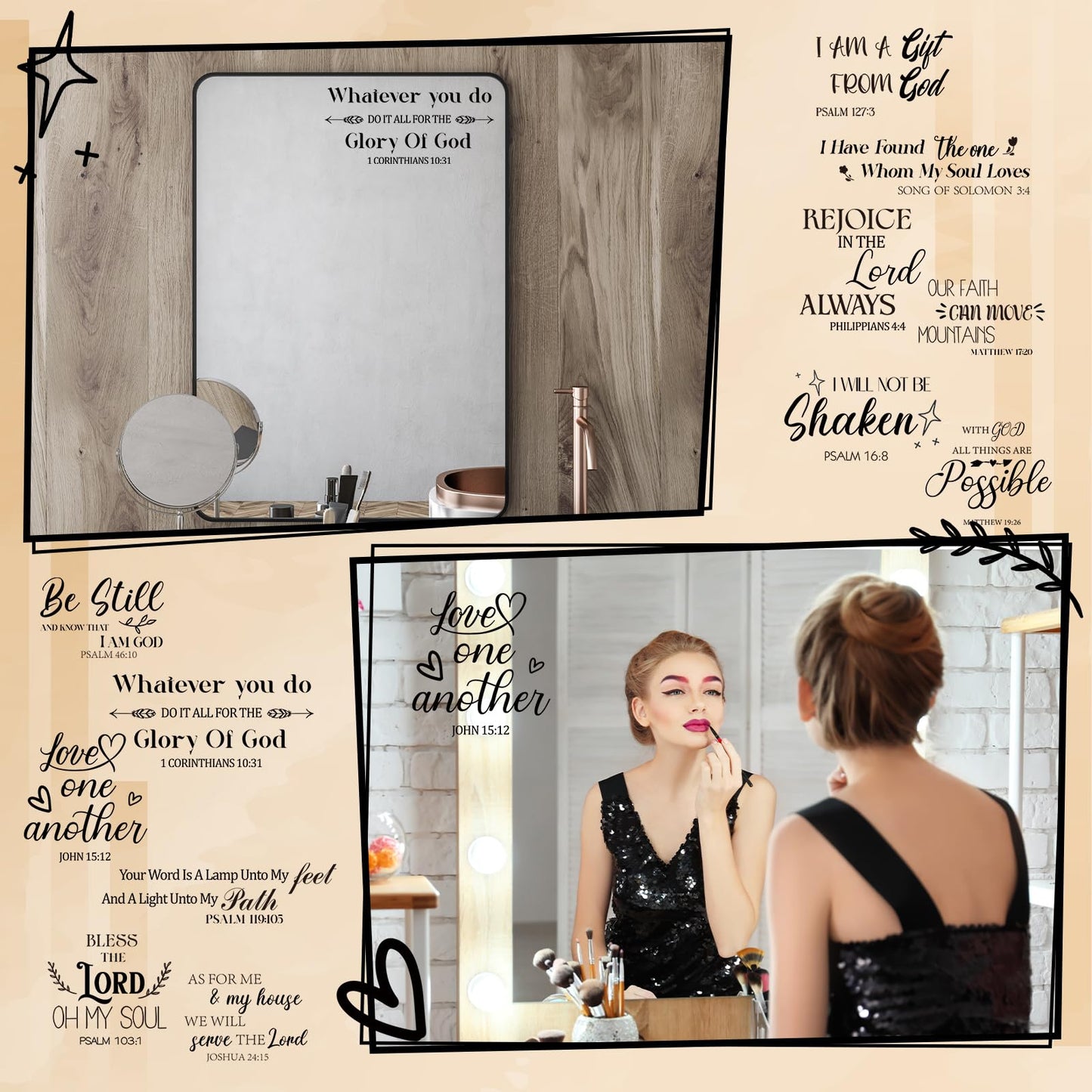 Geyoga 12 Pcs Inspirational Quote Mirror Decals Vinyl Positive Saying Affirmations Mirror Stickers Motivational Window Decals Peel and Stick for Home Office Staff Bathroom Wall Art(Religious)